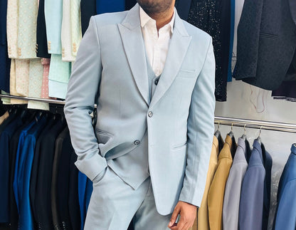 Sky Blue Three Piece Suit, Slim Fit Bespoke Wedding Suit