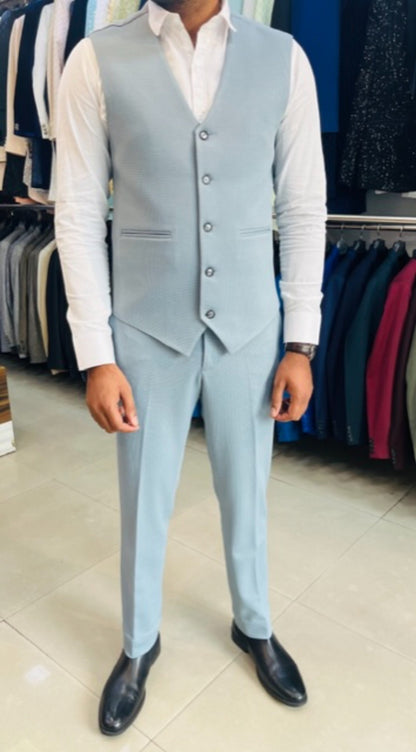 Sky Blue Three Piece Suit, Slim Fit Bespoke Wedding Suit
