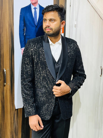 Slim Fit Black 3-Piece Suit: Wedding Groom Dinner Suit