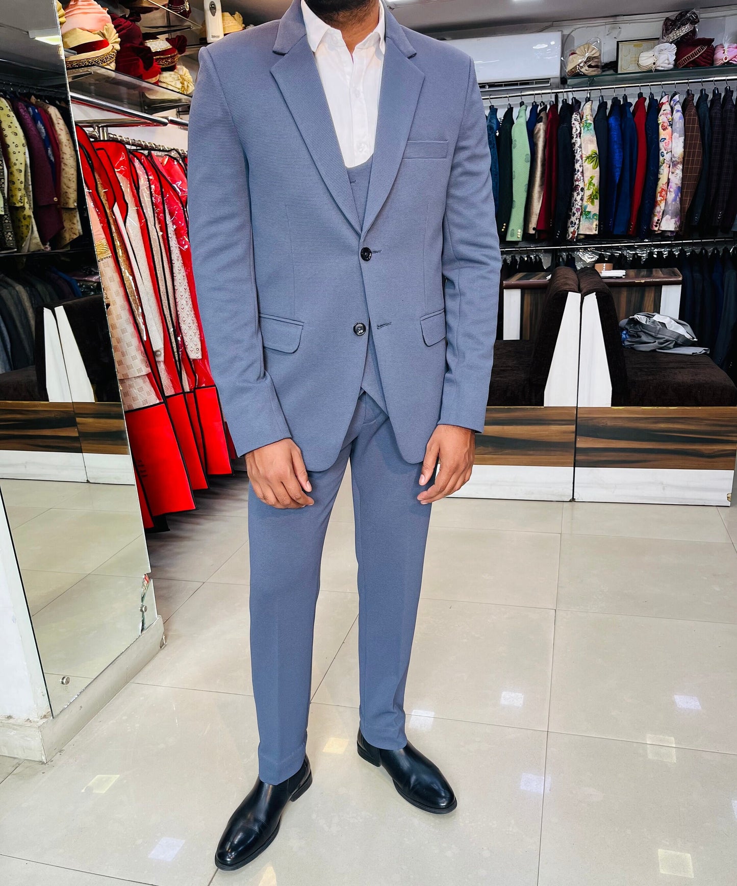 Blue 3-Piece Suit: Slim Fit Two-Button Wedding Groom Suit