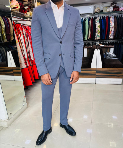 Blue 3-Piece Suit: Slim Fit Two-Button Wedding Groom Suit