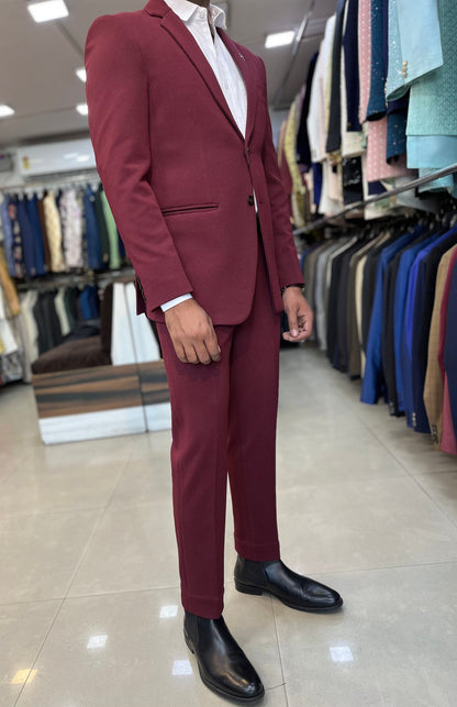 Maroon Engagement Reception Suit,  Men's Wedding Groom Suit,  Two-Piece