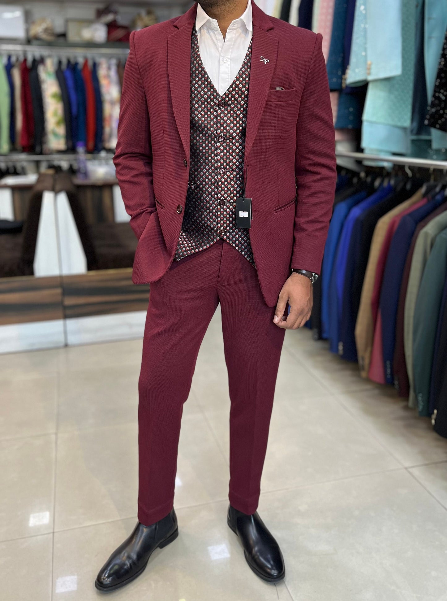 Maroon Engagement Reception Suit,  Men's Wedding Groom Suit,  Two-Piece