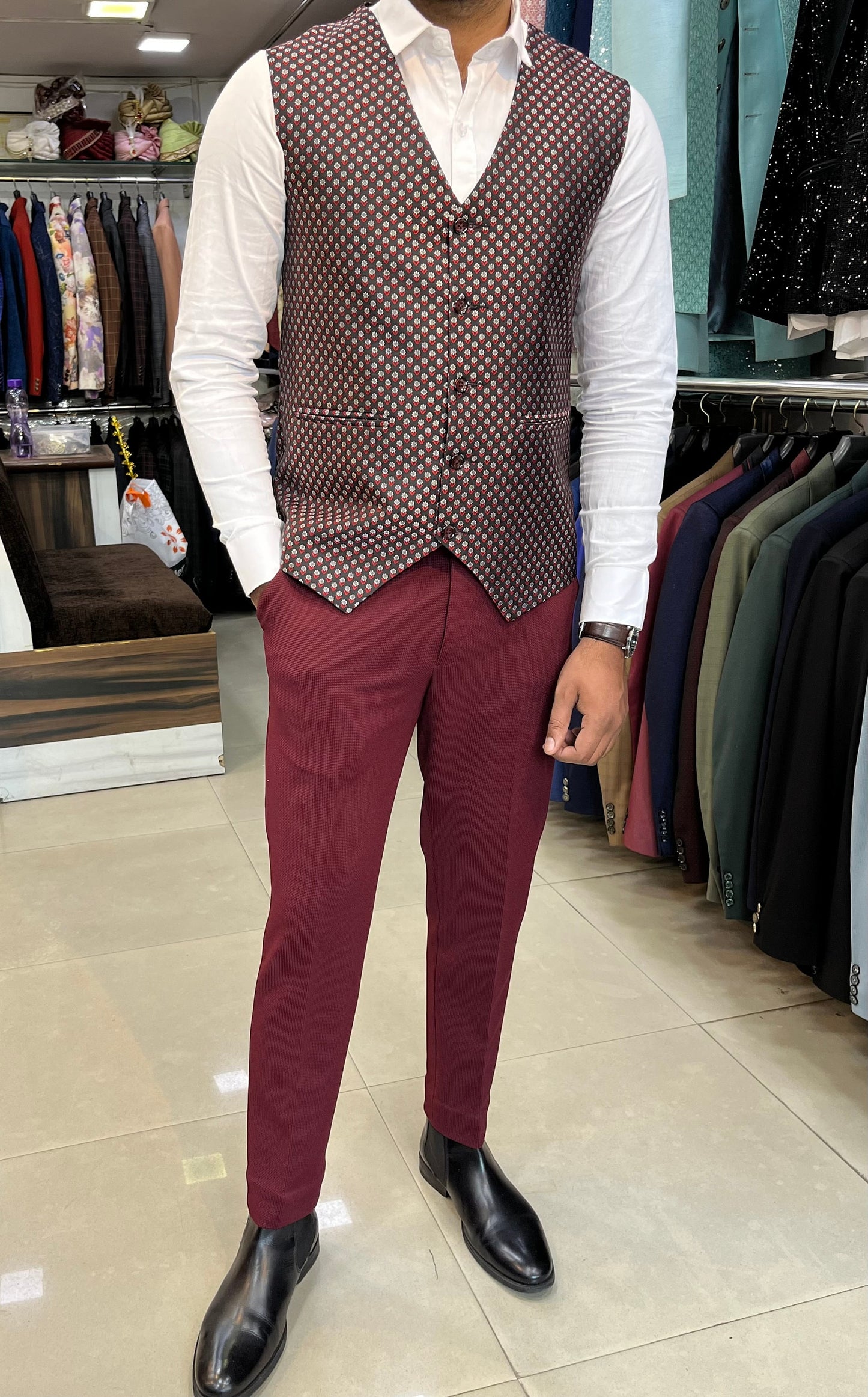 Maroon Engagement Reception Suit,  Men's Wedding Groom Suit,  Two-Piece