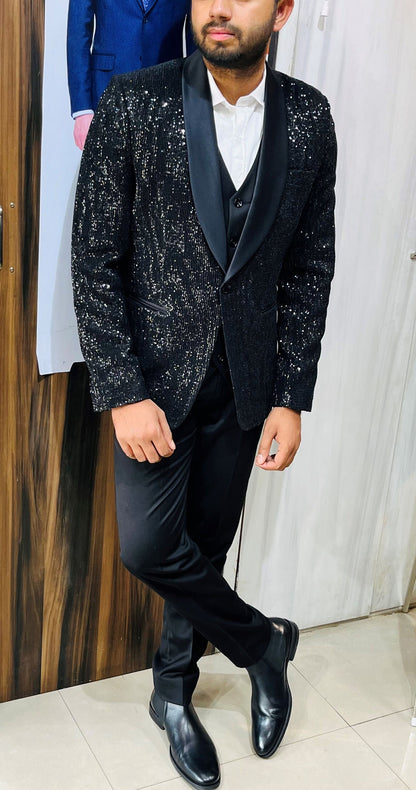 Slim Fit Black 3-Piece Suit: Wedding Groom Dinner Suit