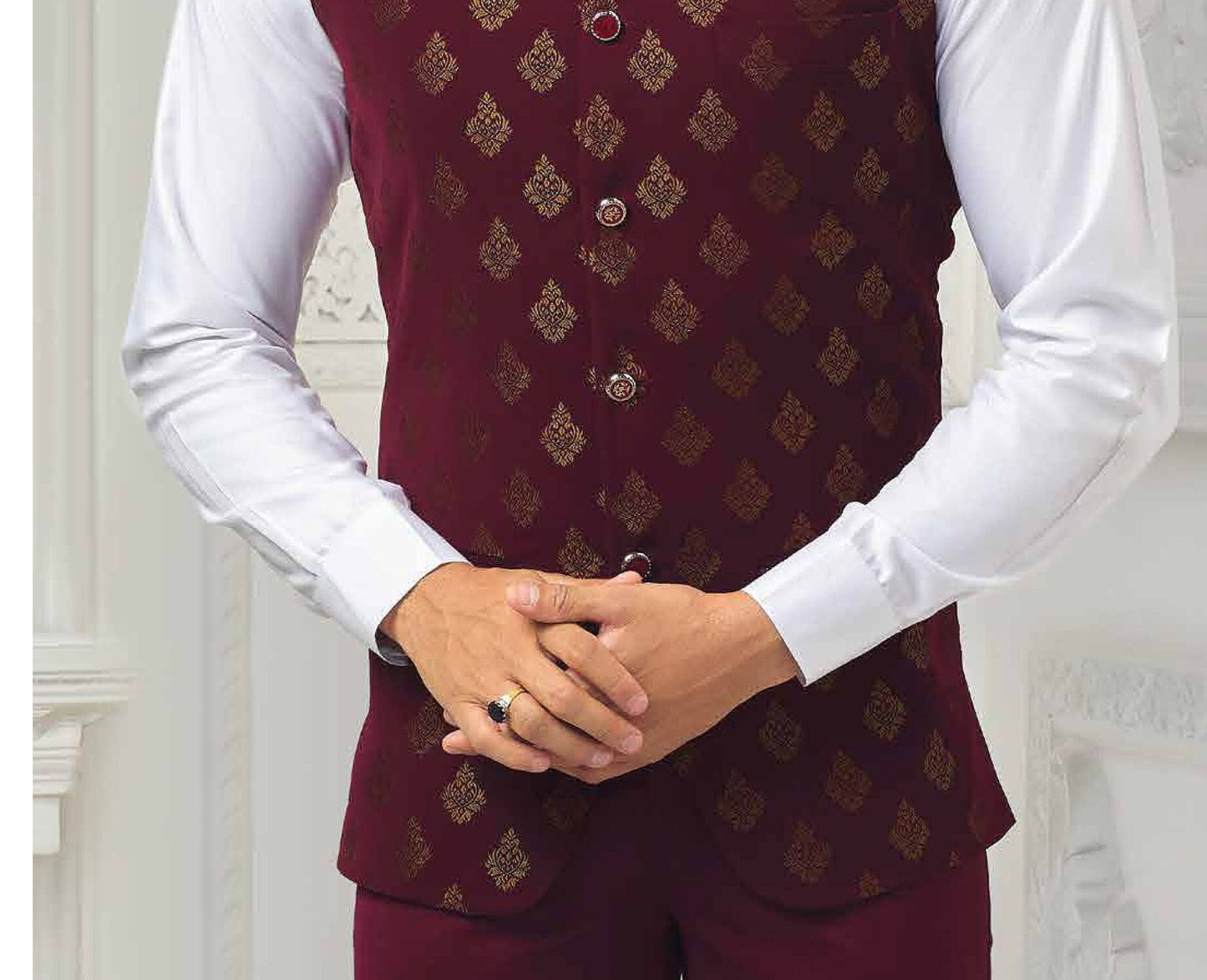 Maroon 3-Piece Suit: Bespoke One-Button Wedding Suit