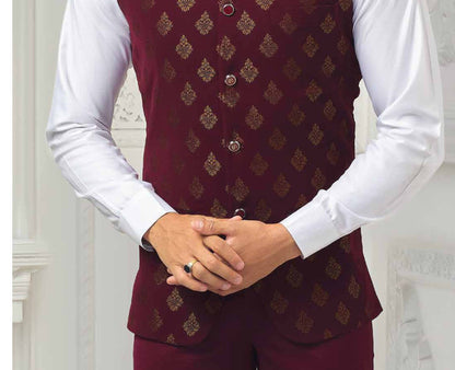 Maroon 3-Piece Suit: Bespoke One-Button Wedding Suit