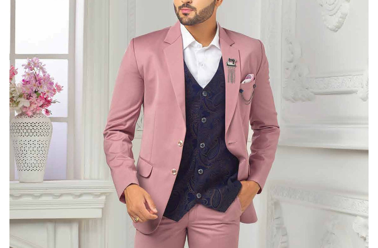 Dusty Rose 3 Piece Suit: Men's Wedding Groom Bespoke Suit