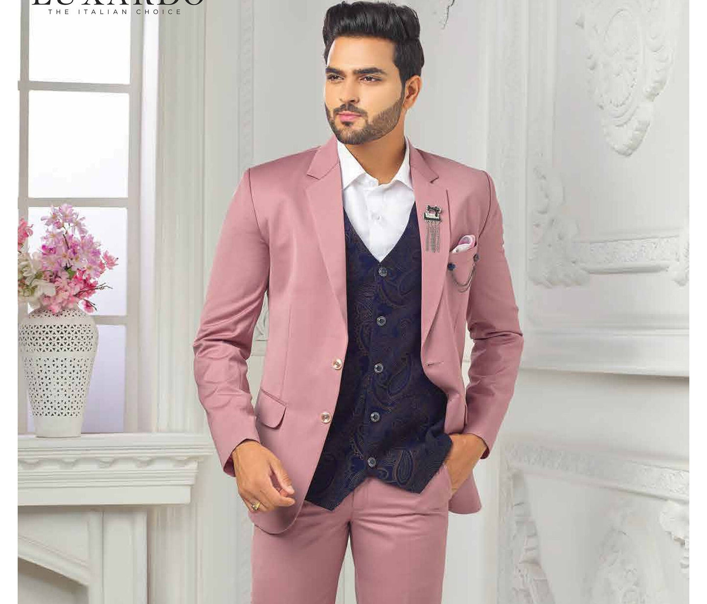 Dusty Rose 3 Piece Suit: Men's Wedding Groom Bespoke Suit