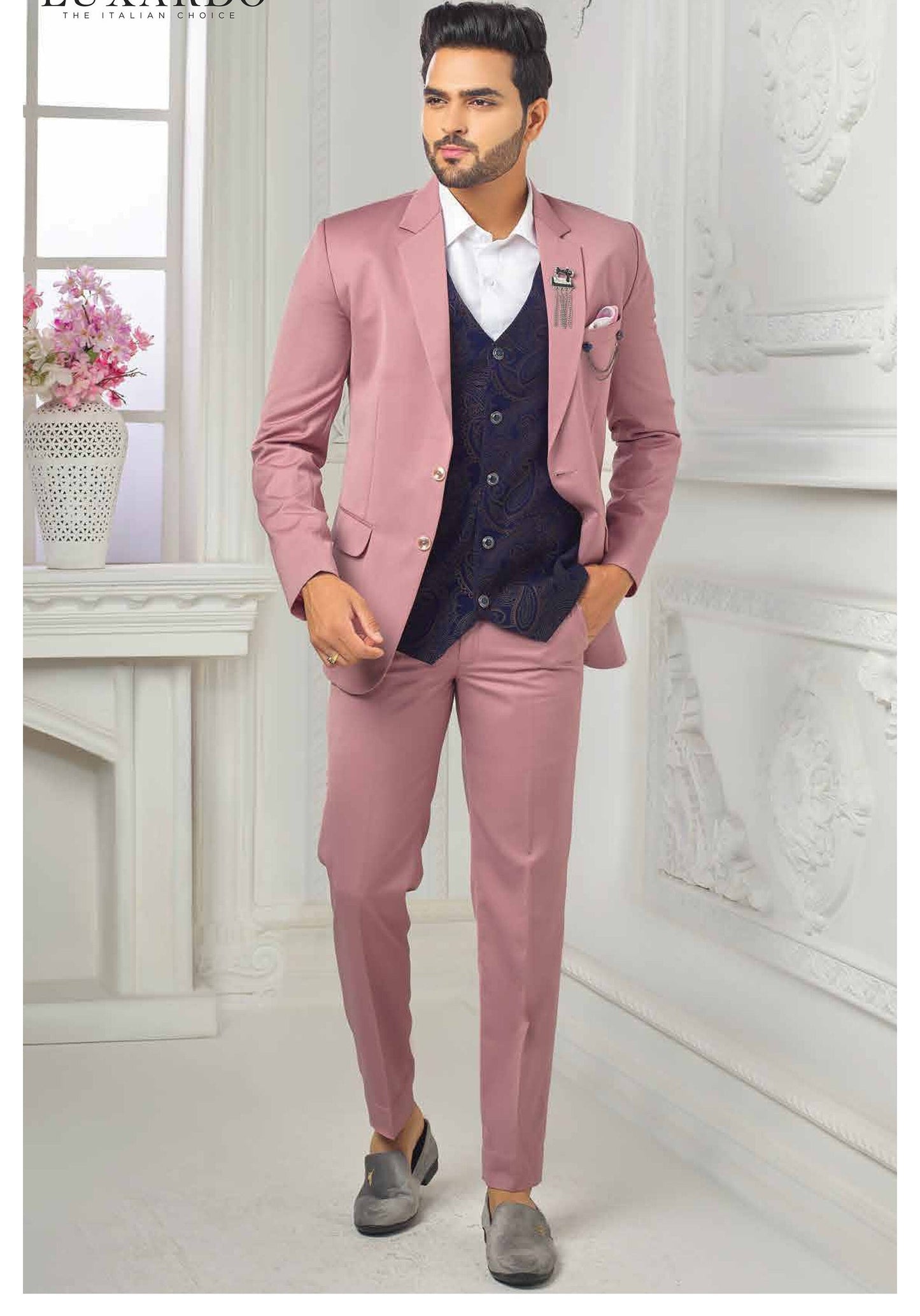 Dusty Rose 3 Piece Suit: Men's Wedding Groom Bespoke Suit