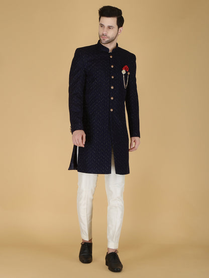 Thread Embroidered Sherwani: Indian Wedding Groom Outfit
