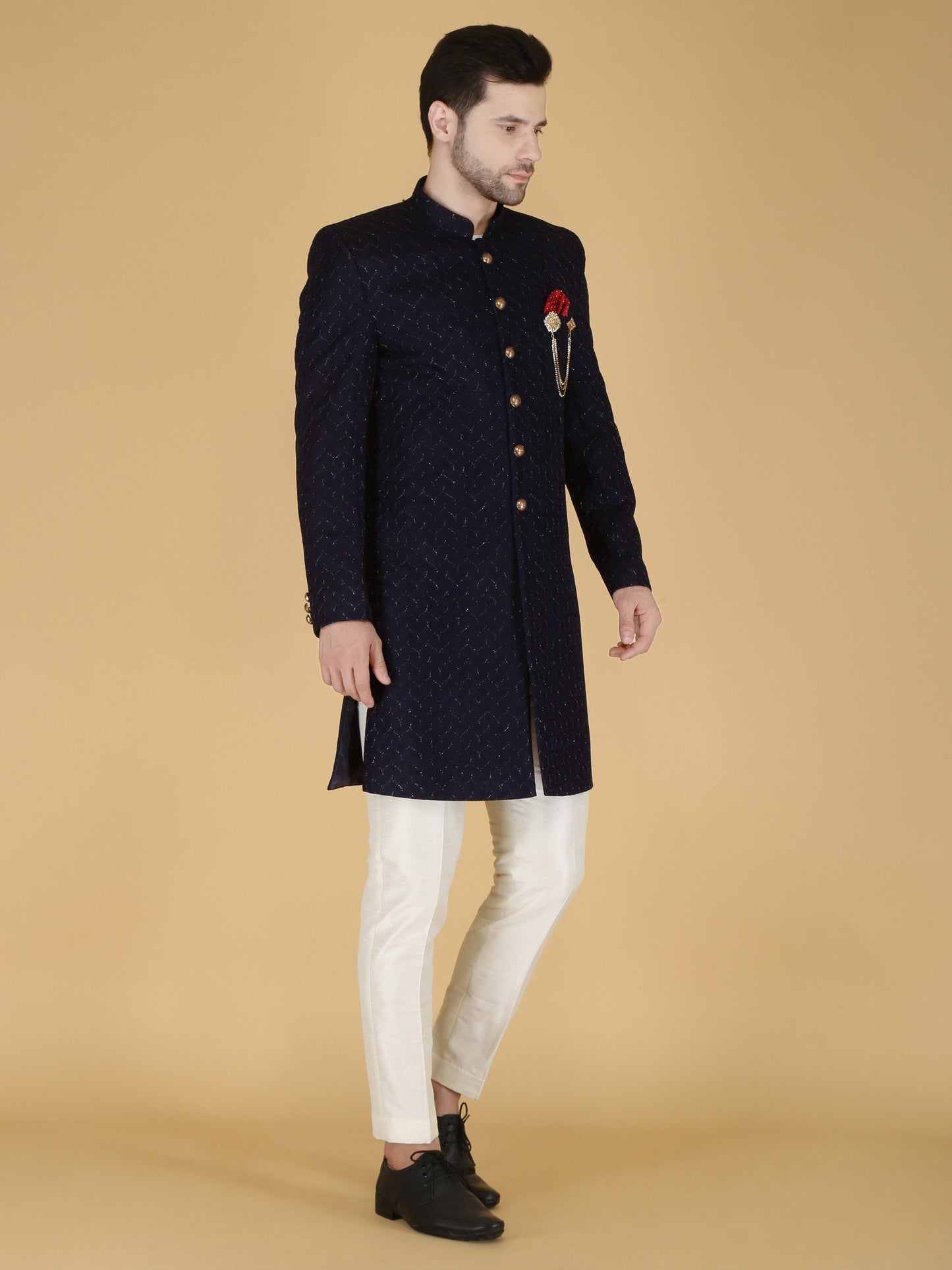 Thread Embroidered Sherwani: Indian Wedding Groom Outfit
