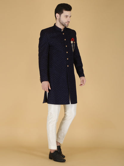 Thread Embroidered Sherwani: Indian Wedding Groom Outfit