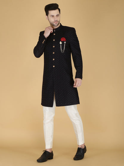 Thread Embroidered Sherwani: Indian Wedding Groom Outfit