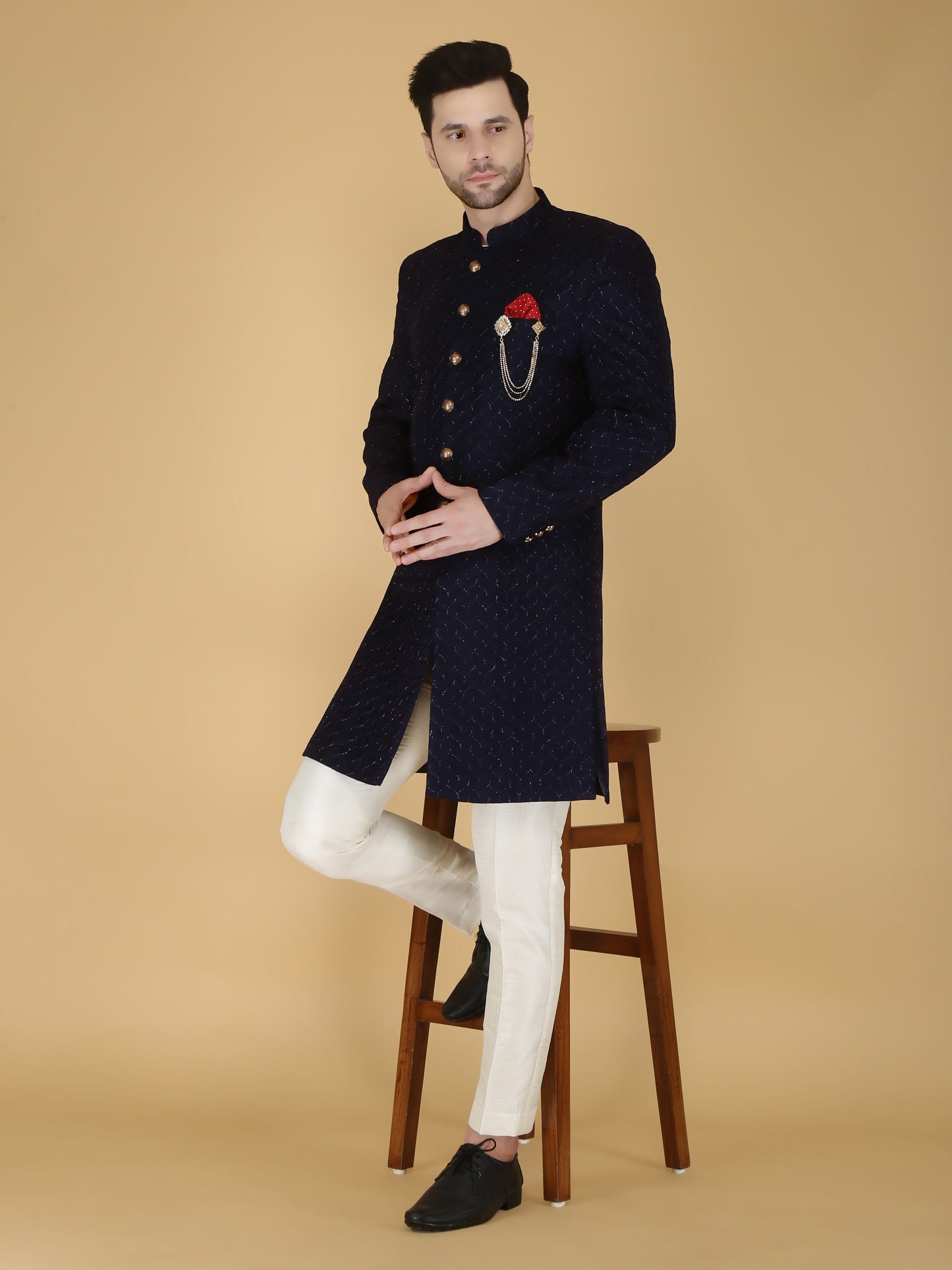 Thread Embroidered Sherwani: Indian Wedding Groom Outfit