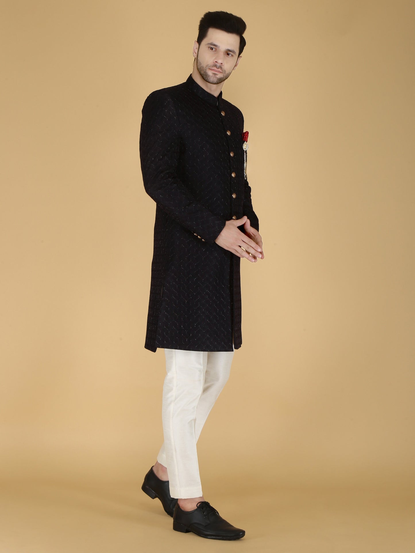 Thread Embroidered Sherwani: Indian Wedding Groom Outfit