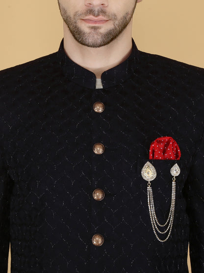 Thread Embroidered Sherwani: Indian Wedding Groom Outfit