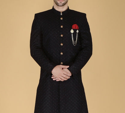 Thread Embroidered Sherwani: Indian Wedding Groom Outfit