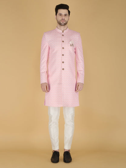Thread Embroidered Sherwani: Indian Wedding Groom Outfit