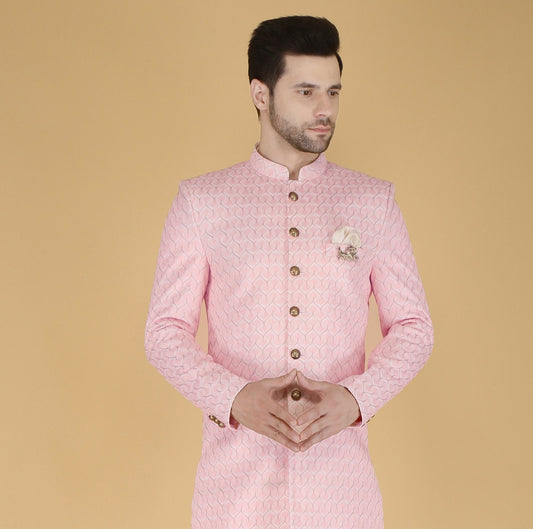 Thread Embroidered Sherwani: Indian Wedding Groom Outfit