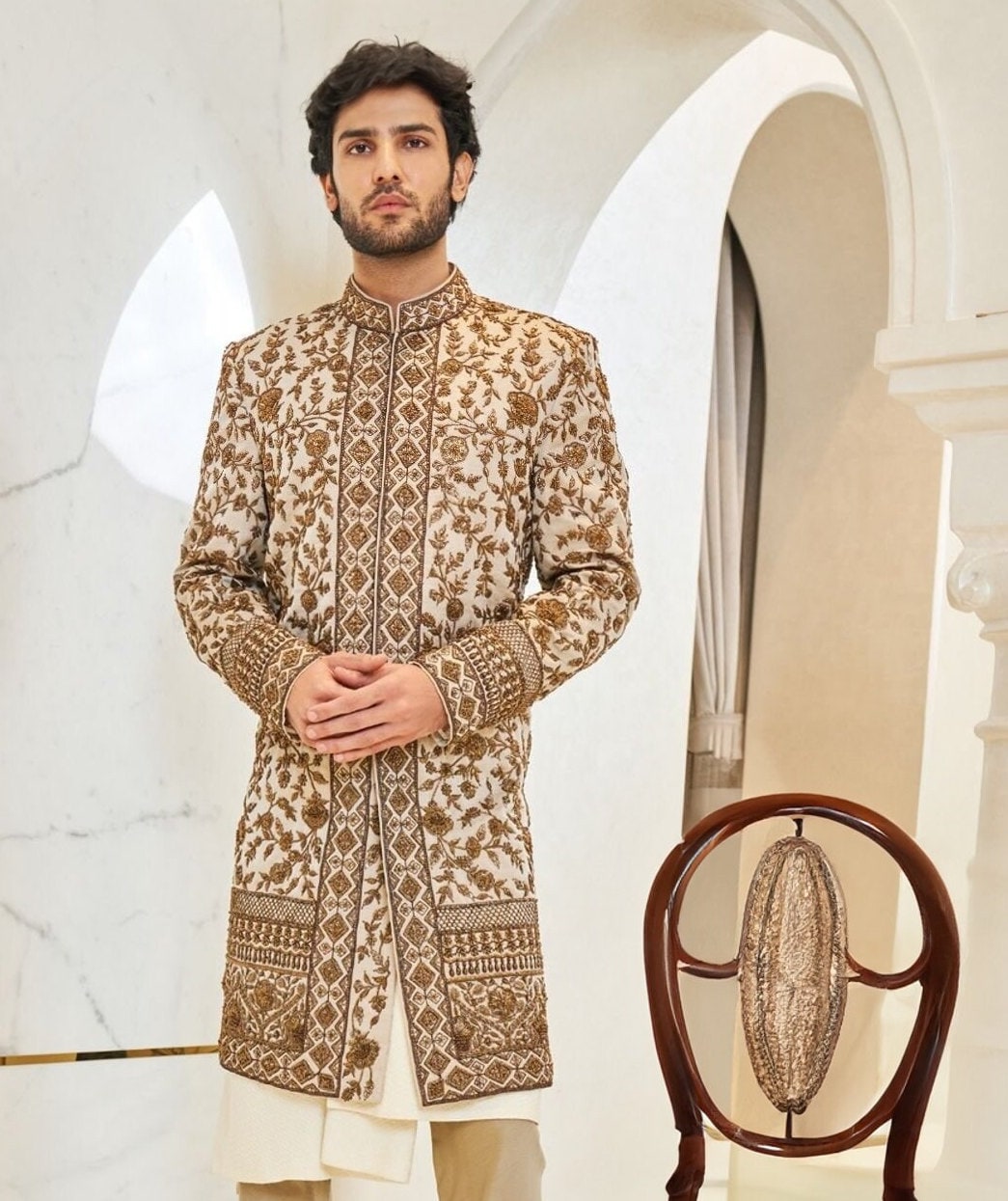 Embroidered Men's Sherwani, Luxury Ethnic Wedding Wear