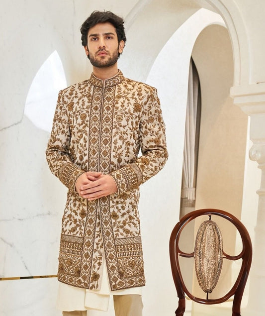 Embroidered Men's Sherwani, Luxury Ethnic Wedding Wear