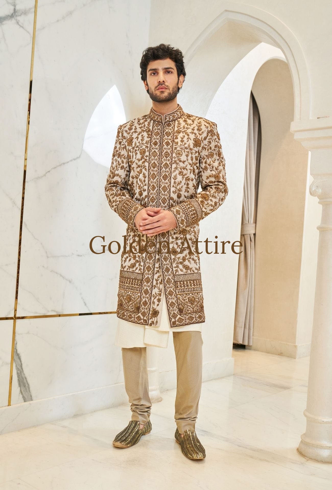 Embroidered Men's Sherwani, Luxury Ethnic Wedding Wear