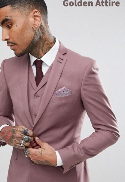 Dusty Rose 3-Piece Suit: Men's Wedding Groom Suit