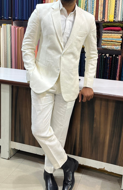 Ivory Linen 2 Piece Suit, Custom Fit Wedding Groom Attire