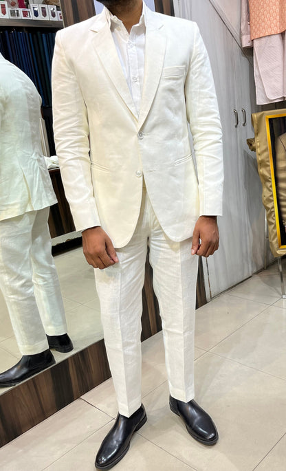 Ivory Linen 2 Piece Suit, Custom Fit Wedding Groom Attire