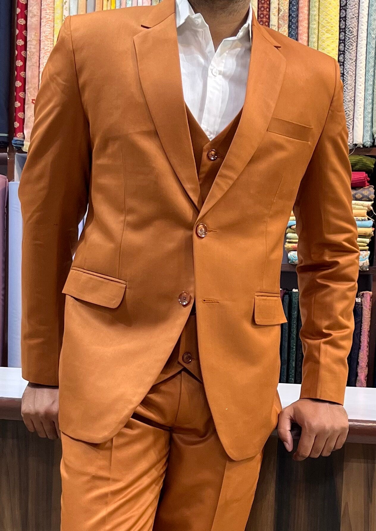 Terracotta Men's Suit: Luxury Three Piece Wedding Suit