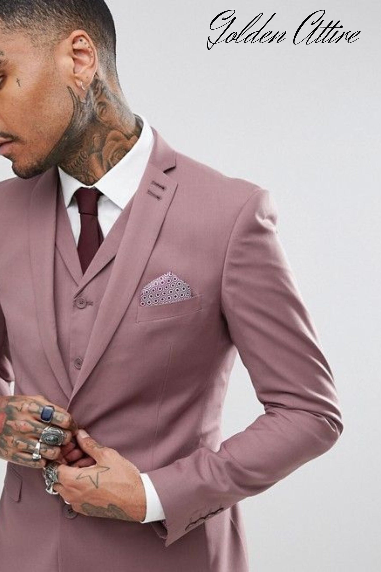 Dusty Rose 3-Piece Suit: Men's Wedding Groom Suit