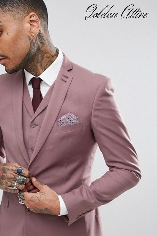 Dusty Rose 3-Piece Suit: Men's Wedding Groom Suit