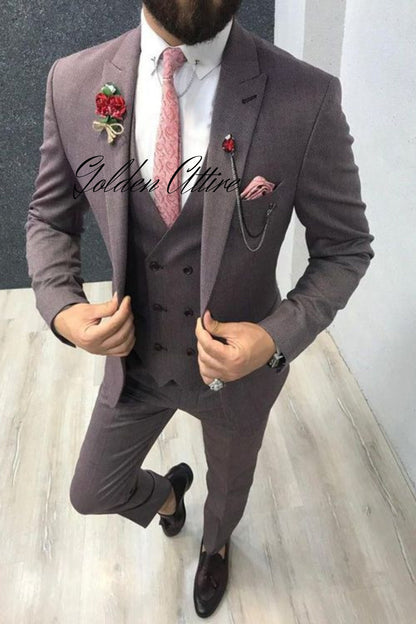 Dusty Rose 3-Piece Suit: Men's Wedding Groom Bespoke Attire