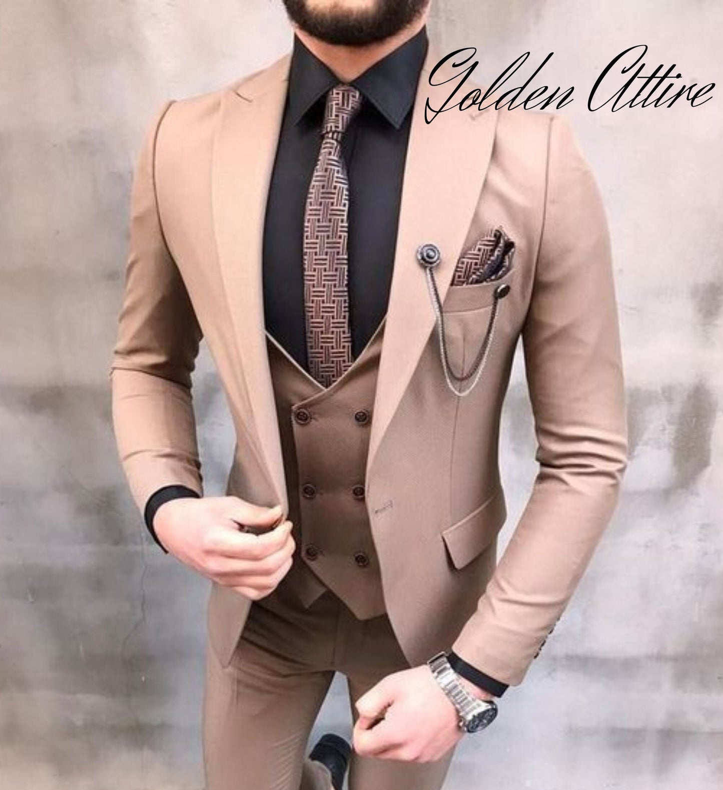 Dusty Rose 3-Piece Suit: Men's Wedding Groom bespoke Suit