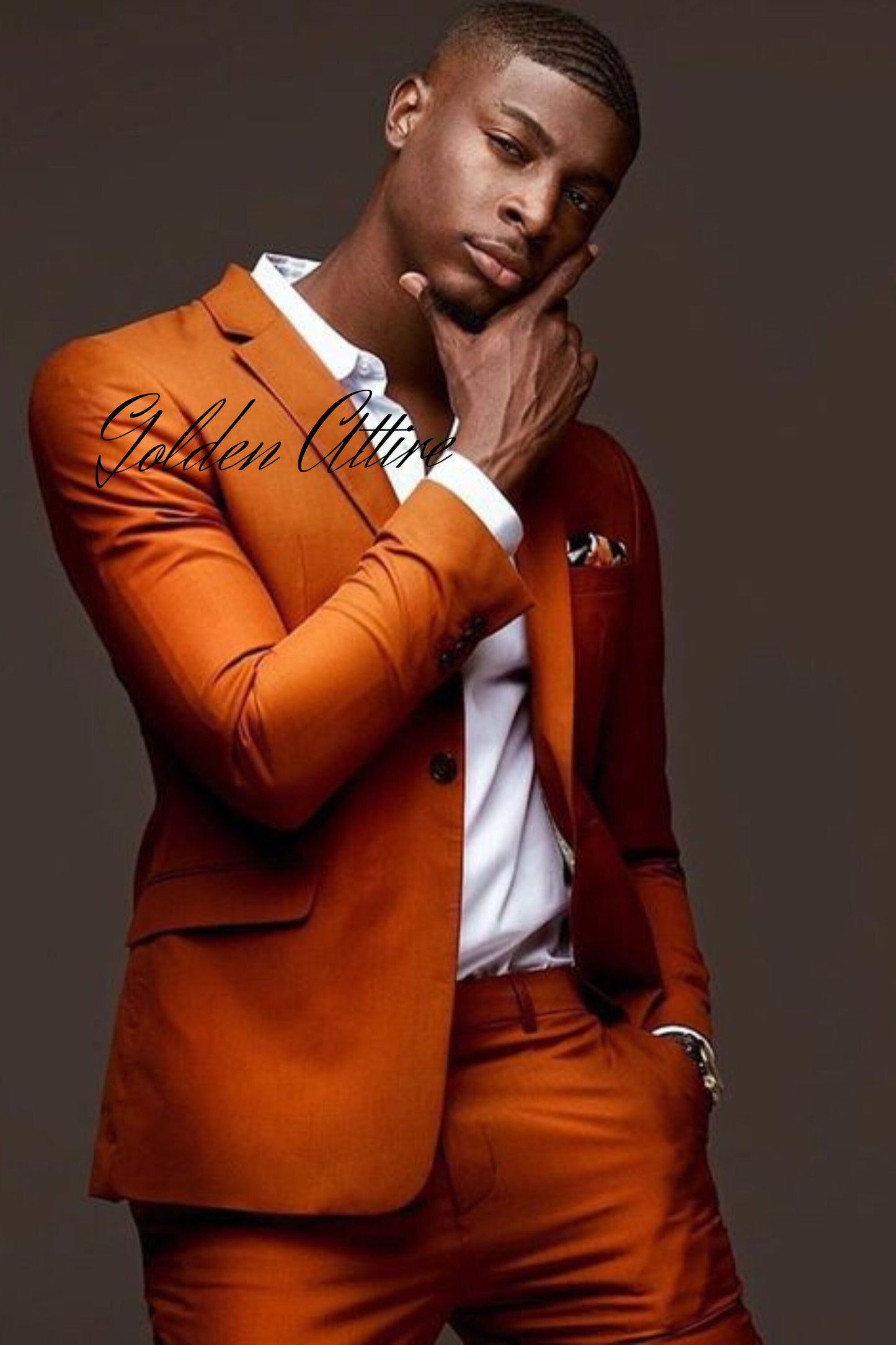 Men's Burnt Orange Two Piece Wedding Suit, Custom Fit Groom Outfit for Prom