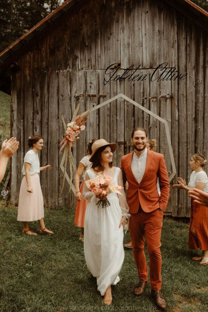 Men's Rust Two Piece Suit, Ethnic Wedding, Customizable Fit