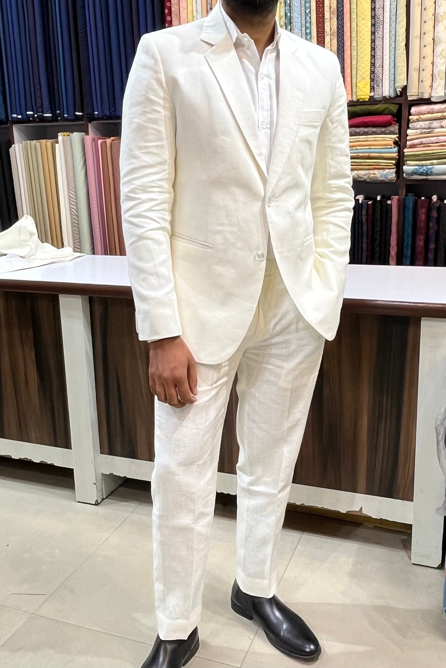 Ivory Linen 2 Piece Suit, Custom Fit Wedding Groom Attire