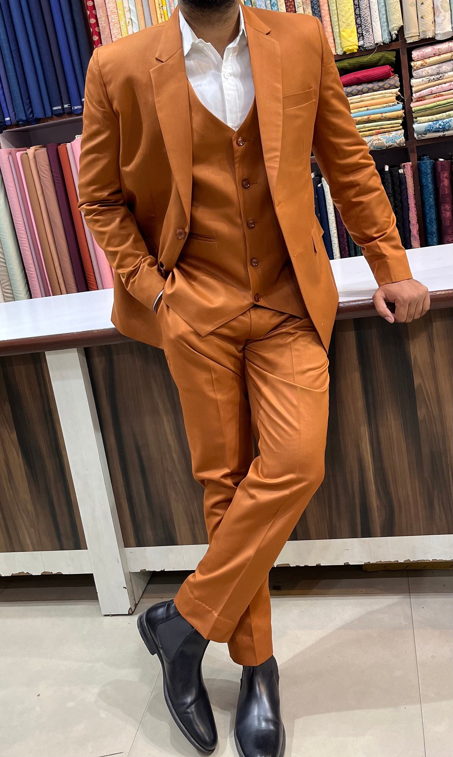 Terracotta Men's Suit: Luxury Three Piece Wedding Suit