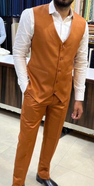 Terracotta Men's Suit: Luxury Three Piece Wedding Suit