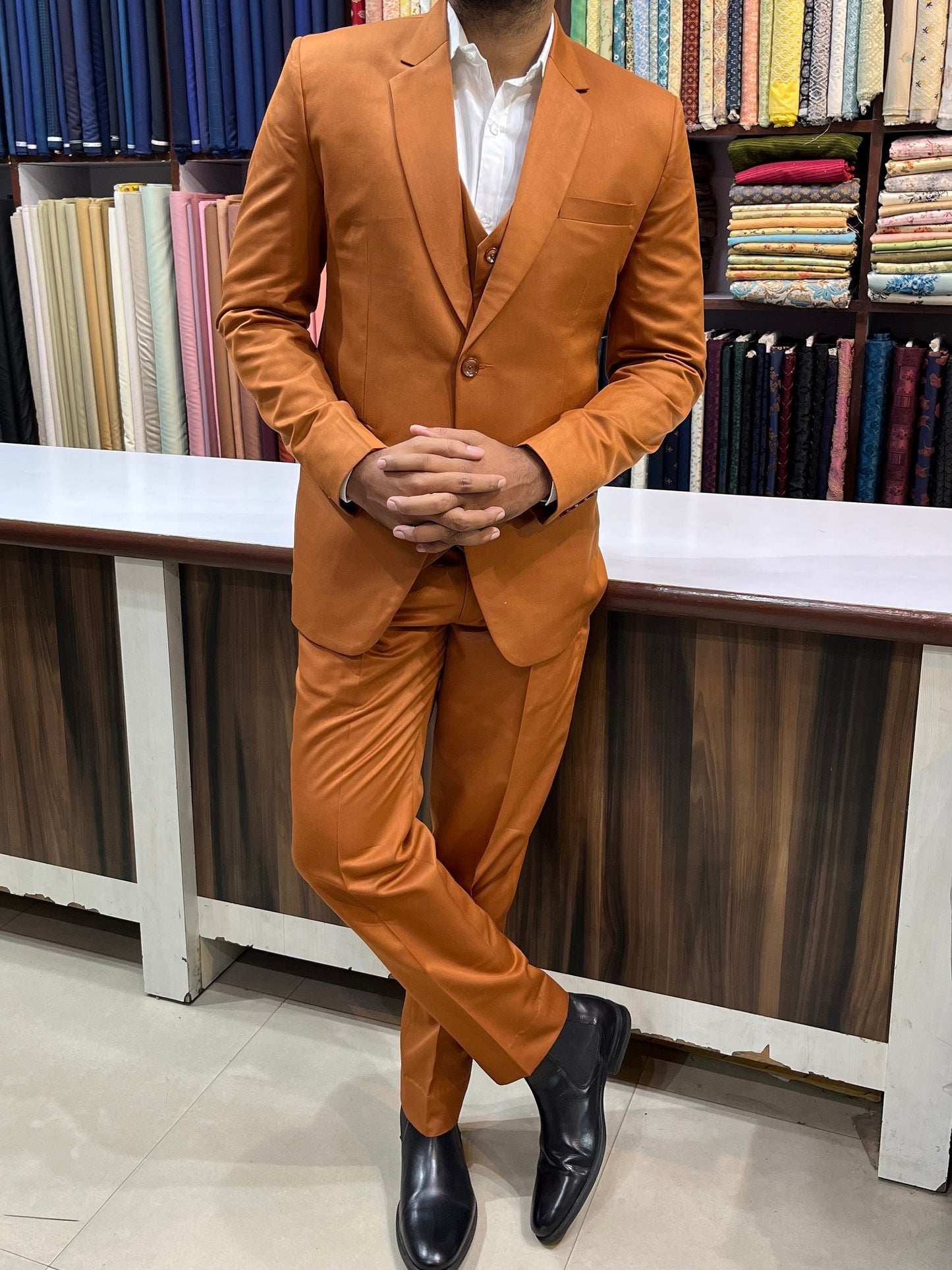 Terracotta Men's Suit: Luxury Three Piece Wedding Suit