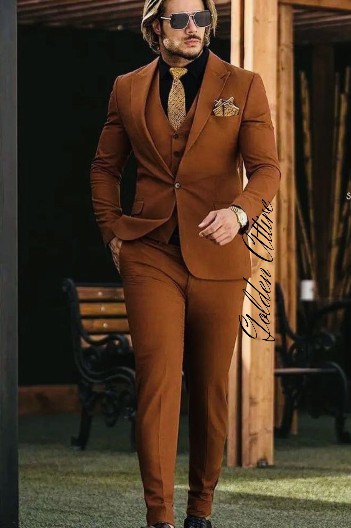 Rust Brown 3-Piece Suit: Classic Wedding Groom Tuxedo
