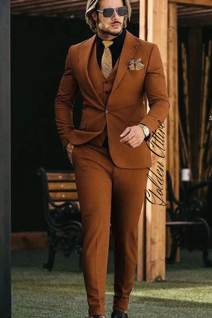 Rust Brown 3-Piece Suit: Classic Wedding Groom Tuxedo