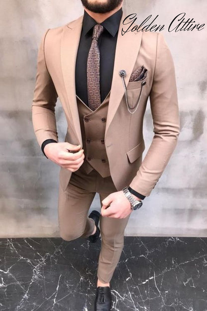 Dusty Rose 3-Piece Suit: Men's Wedding Groom bespoke Suit