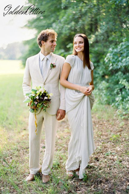 Cream Two-Piece Suit: Luxury Ethnic Wedding Groom Wear