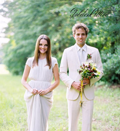 Cream Two-Piece Suit: Luxury Ethnic Wedding Groom Wear