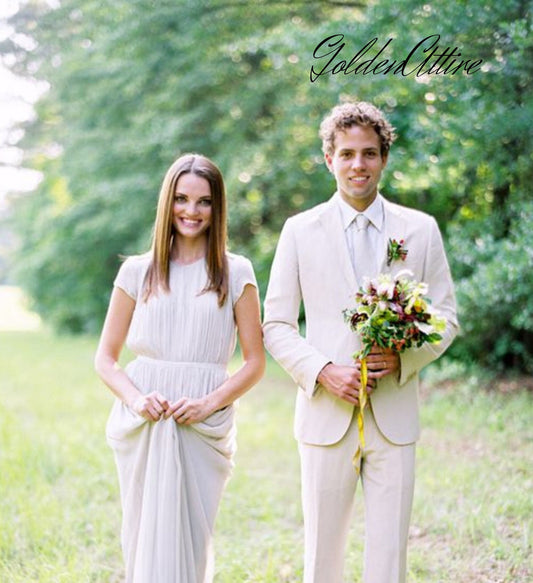 Cream Two-Piece Suit: Luxury Ethnic Wedding Groom Wear