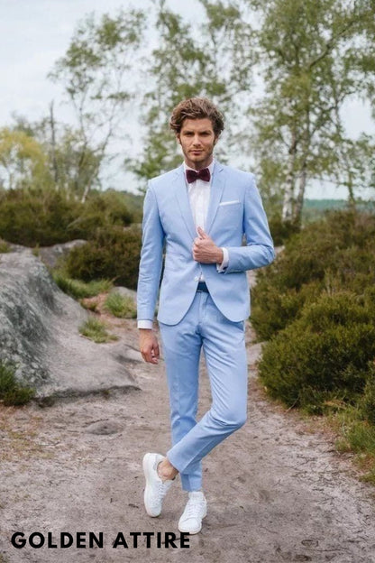 Sky Blue Suit: Men's 2-Piece Wedding Suit