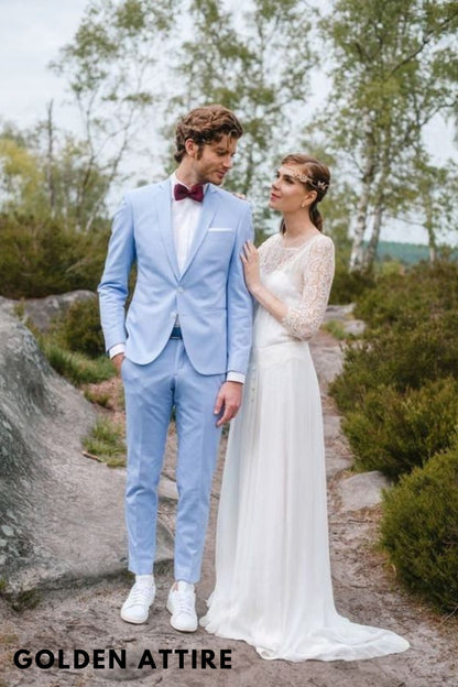 Sky Blue Suit: Men's 2-Piece Wedding Suit