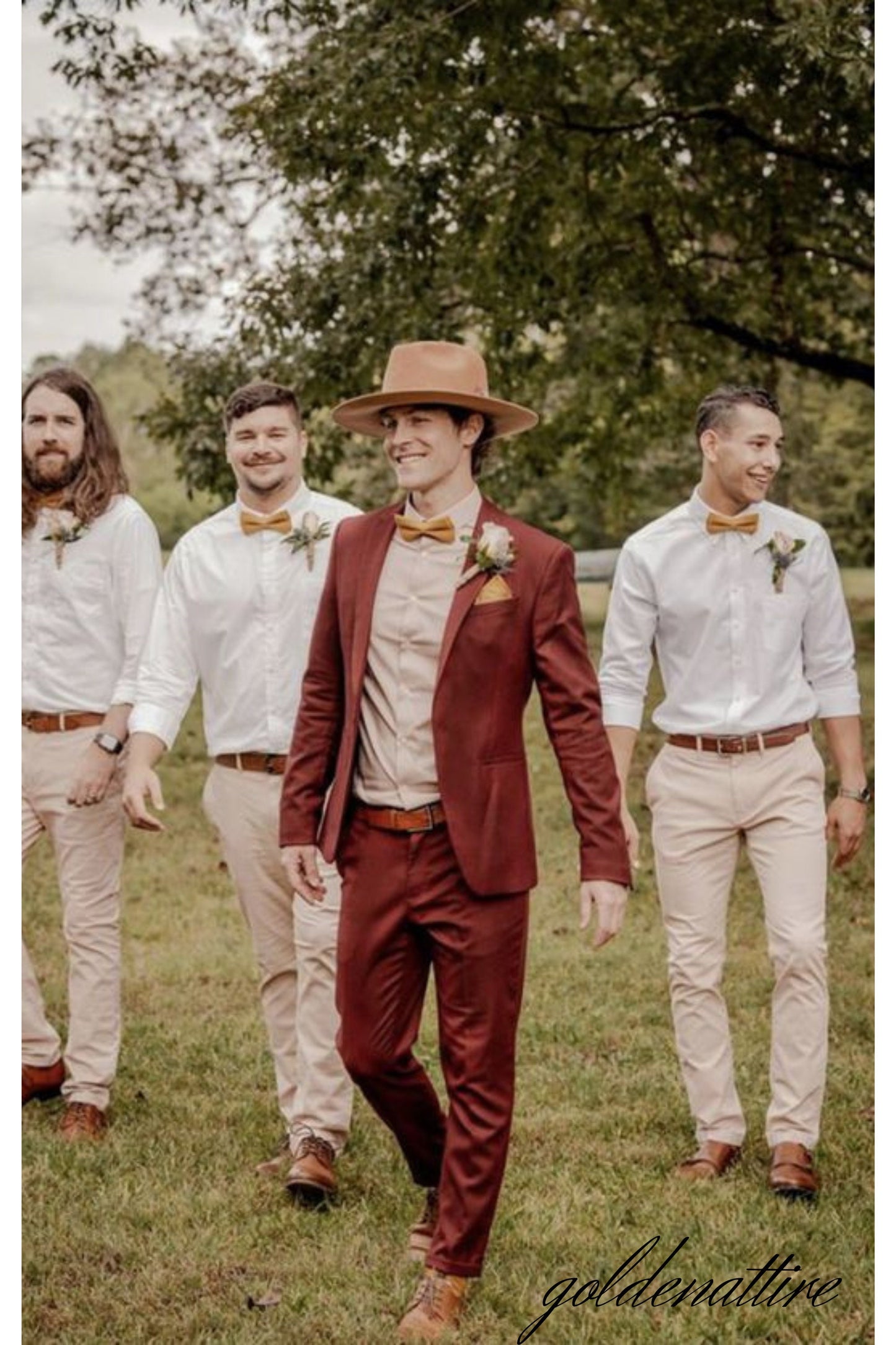 Handcrafted Terracotta Men's Suit, Rust Wedding 2-Piece